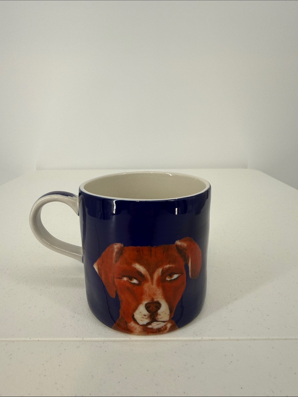 Anthropologie Carole Akins Furry Friends Dog Duke Blue Mug